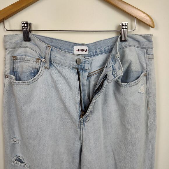 PISTOLA HIGH RISE JEANS BAGGY CROPPED WOMEN'S SIZE 30 RIPPED FRAYED  LIGHTWASH - Picture 7 of 17